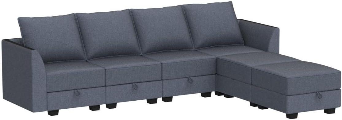 HONBAY Modular Sectional Sofa with Reversible Chaises Sofa with Ottomans U Shaped Sectional Couch for Living Room, Bluish Grey