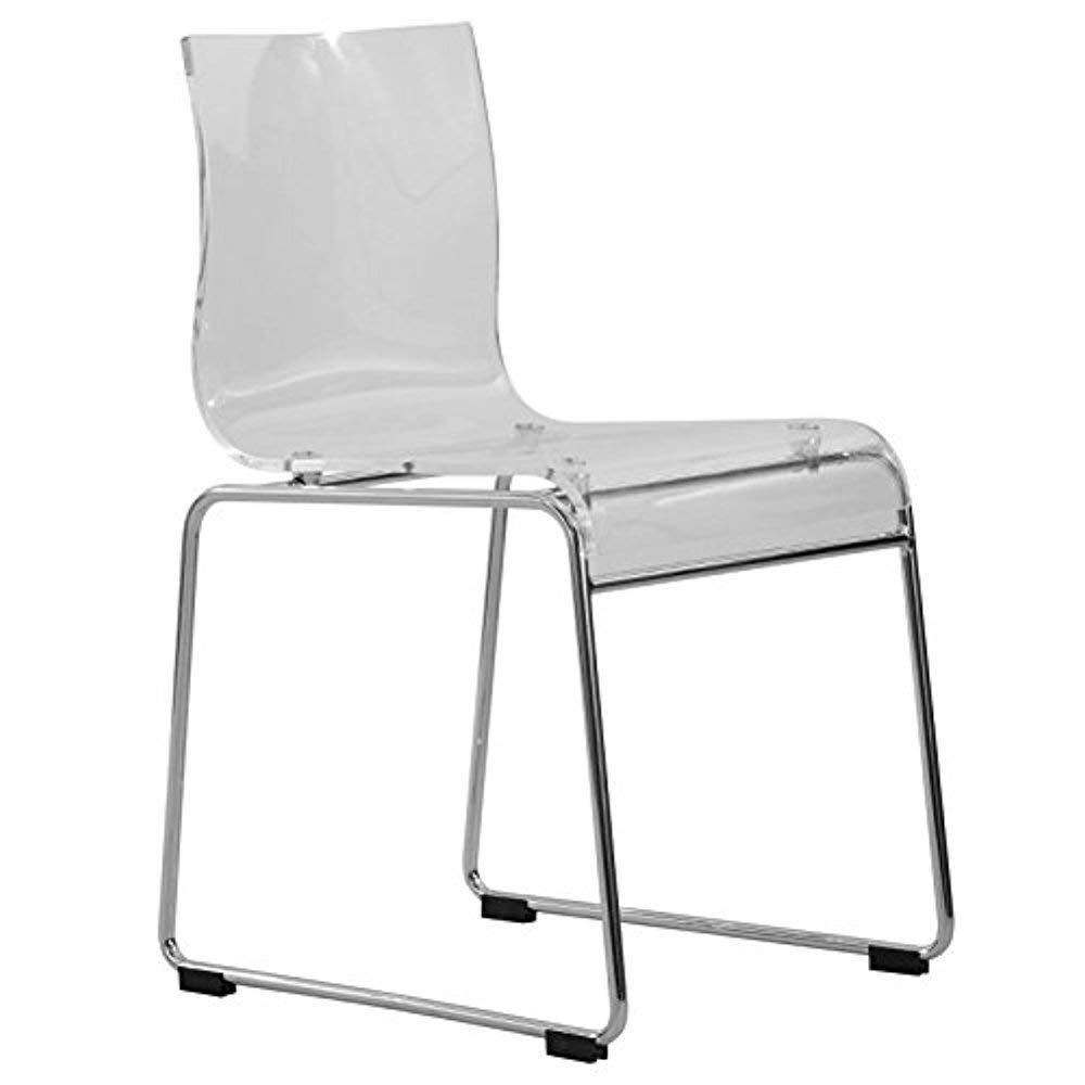 LeisureMod Acrylic Dining Chair with Stainless-Steel Frame in Chrome Finish and Waterfall-Edge Design for Modern Home, Kitchen, Cafes Lima Collection