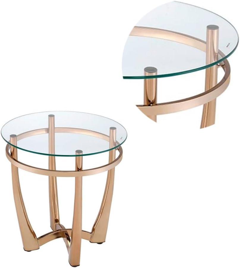 Champagne Round Metal and Glass End Table