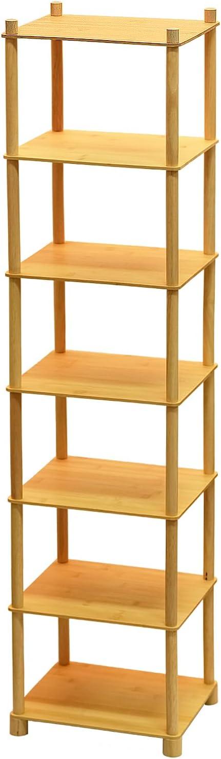 Vertical Bamboo 7-Tier Narrow Standing Shoe Rack Shelf