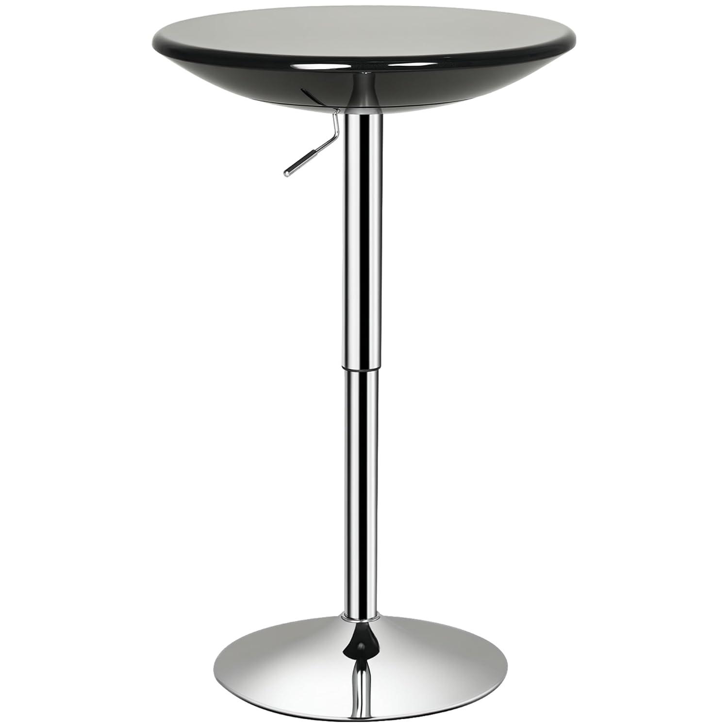 HOMCOM 24.5" Round Cocktail Bar Table Metal Base Tall Bistro Pub Desk Adjustable Counter Height Black Silver