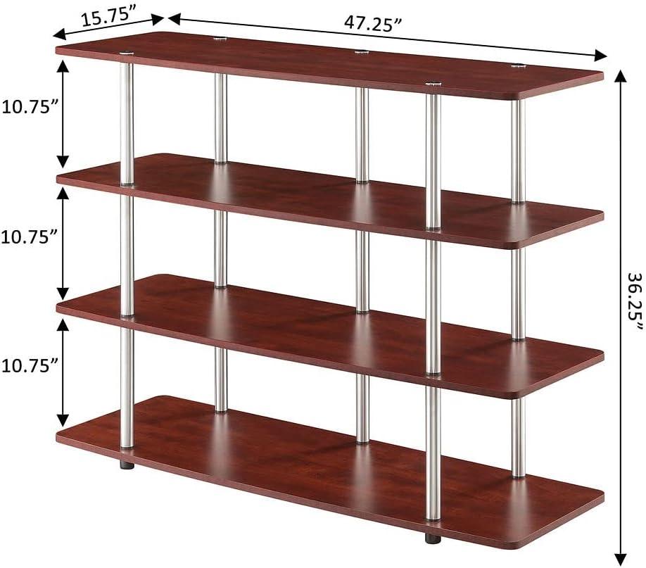 Cherry Woodgrain 48" 4-Tier TV Stand with Stainless Steel Poles