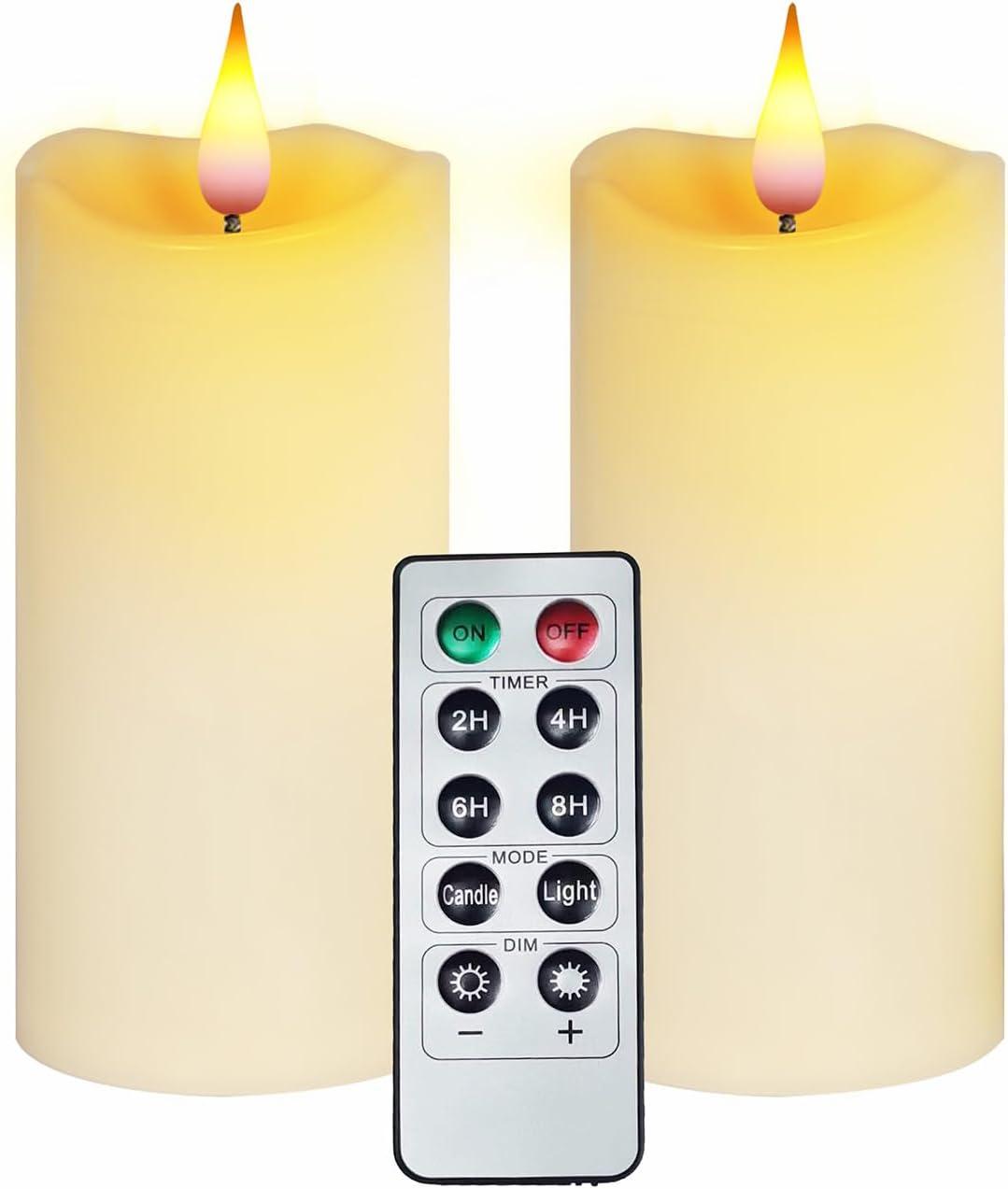Aignis Indoor Flameless LED Candles Battery Operated with Remote Timer and Wax-Like Shell for Home/Wedding/Holiday Decor, Set of 2(D 2.95" x H 6")