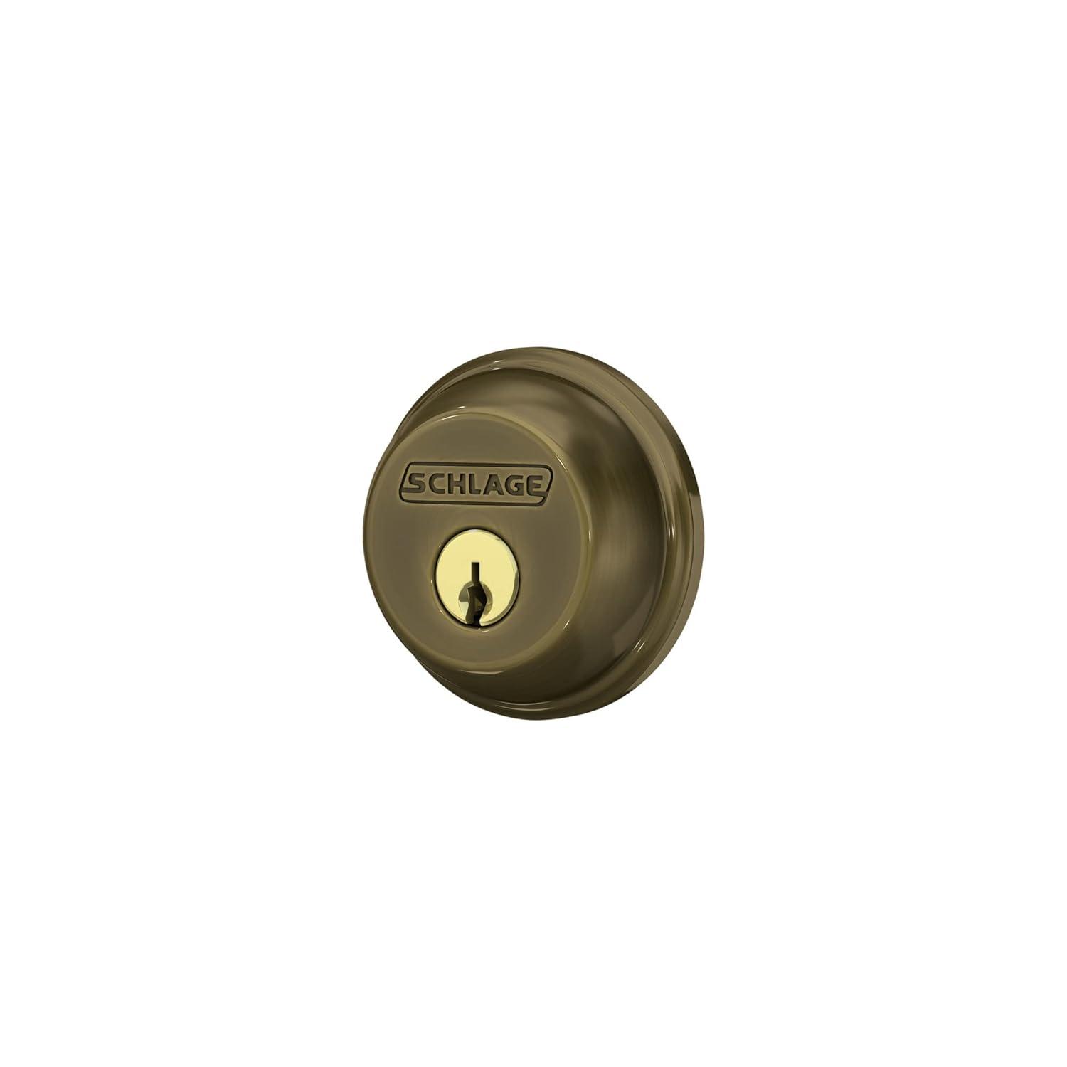 Schlage B60 N 609 Deadbolt, Keyed 1 Side, Highest Residential Security, Antique Brass