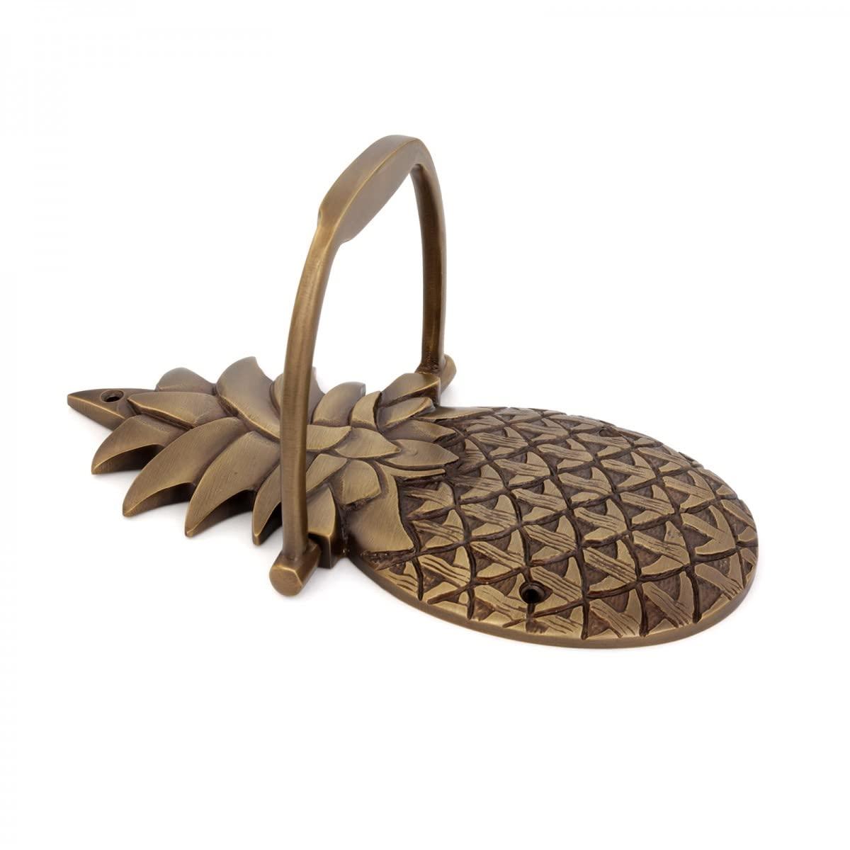 Renovators Supply Manufacturing Door Knockers for Front Door 8 in. Antique Brass Pineapple Shaped Door Knocker with Mounting Hardware