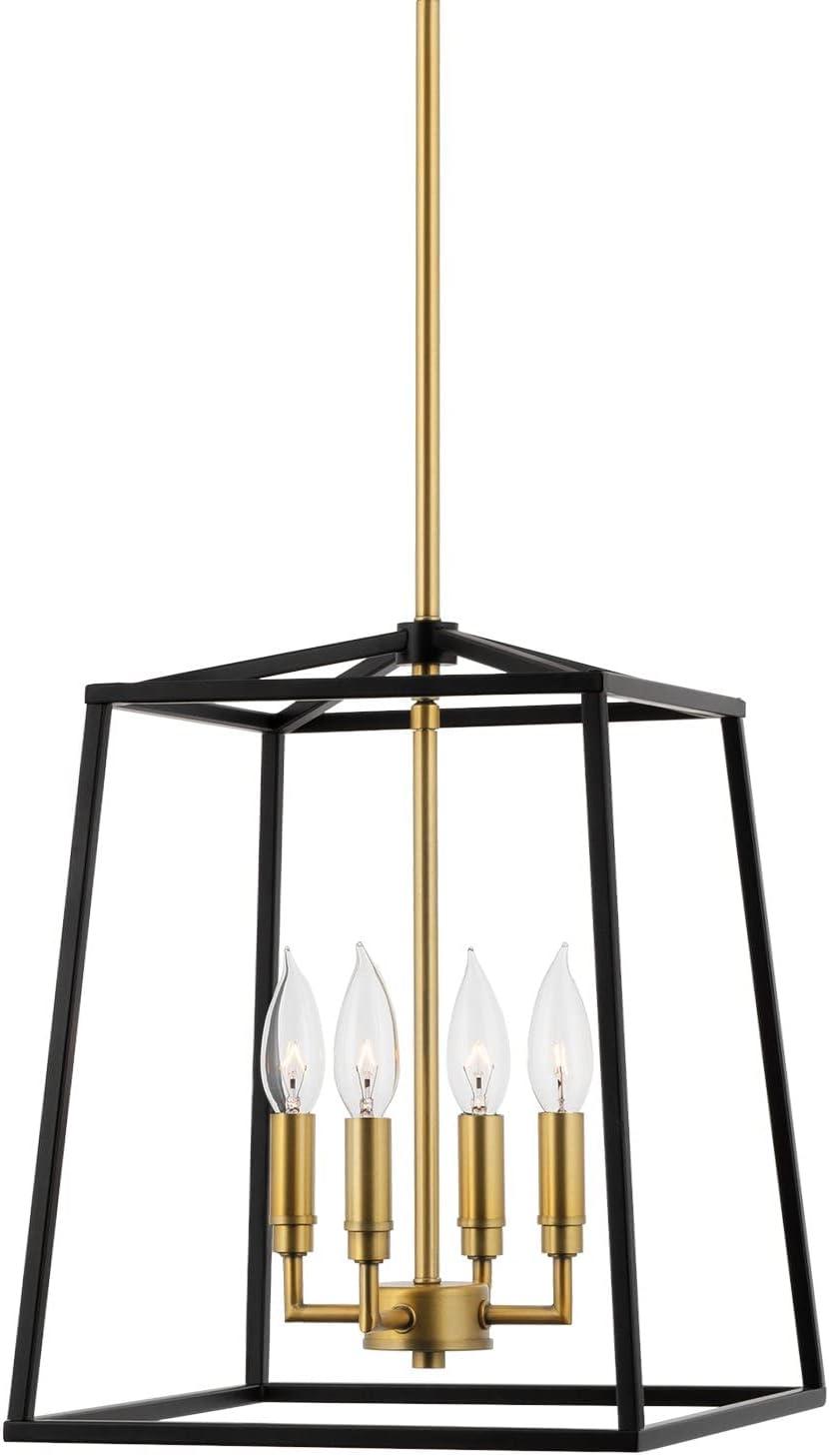 Bellevue 15.5" Geometric Black Metal Cage Chandelier with Brass Accents