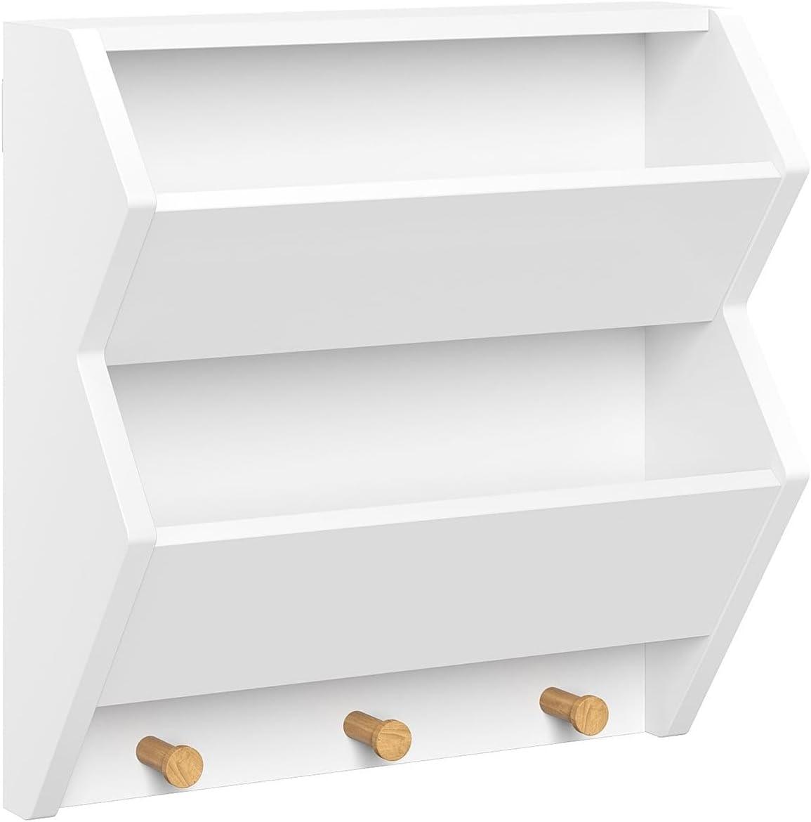 RiverRidge Kids' CatchAll Wall Bookshelf with 2 Toy Storage Cubbies and 3 Wooden Hooks White