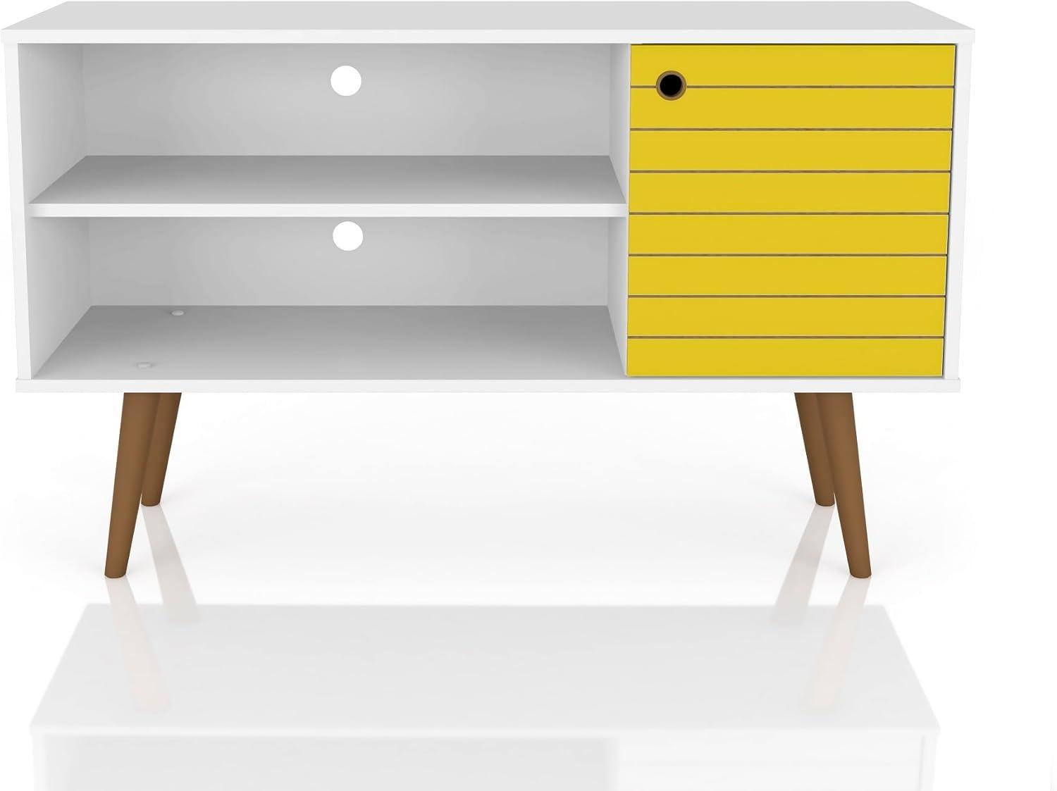 Manhattan Comfort Liberty 42.52" Mid Century Modern TV Stand, White and Yellow