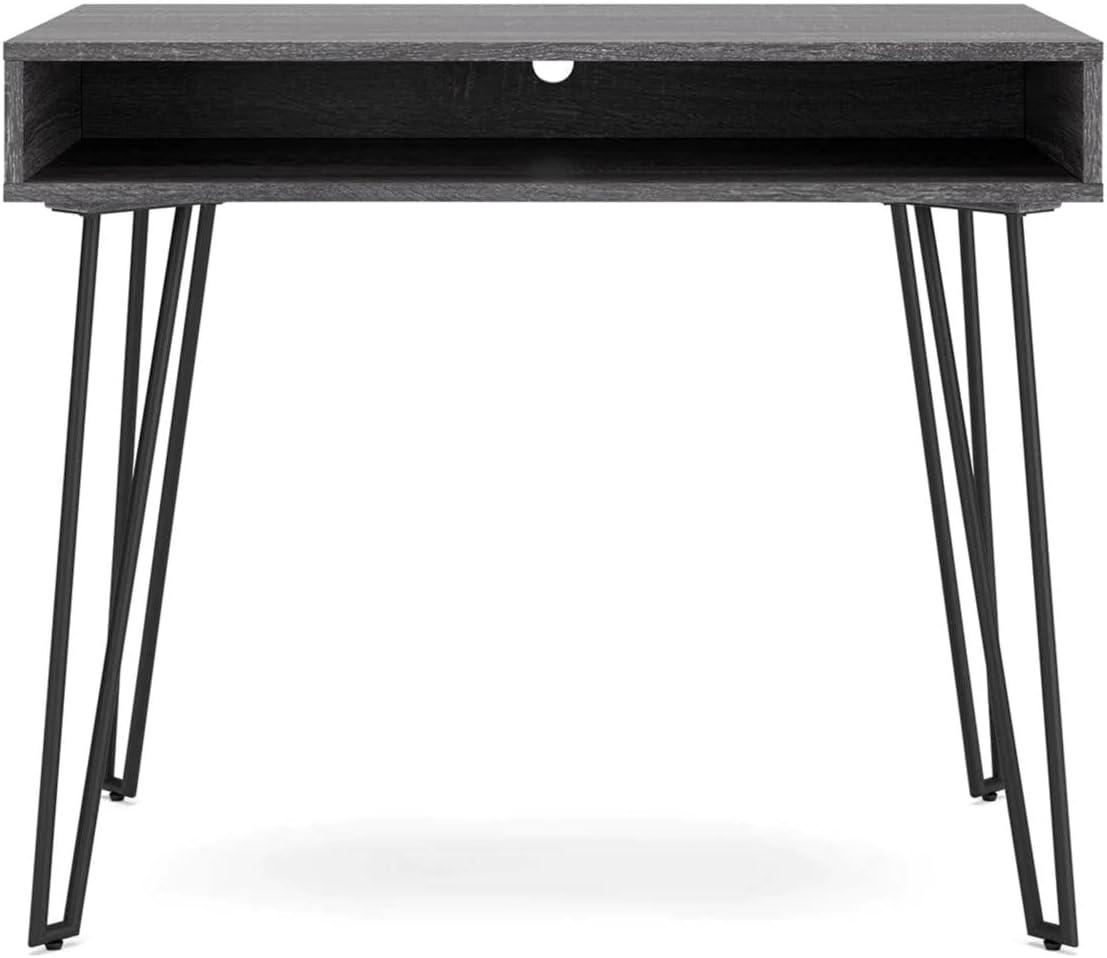 Charcoal Gray Wood Home Office Desk with Black Metal Legs