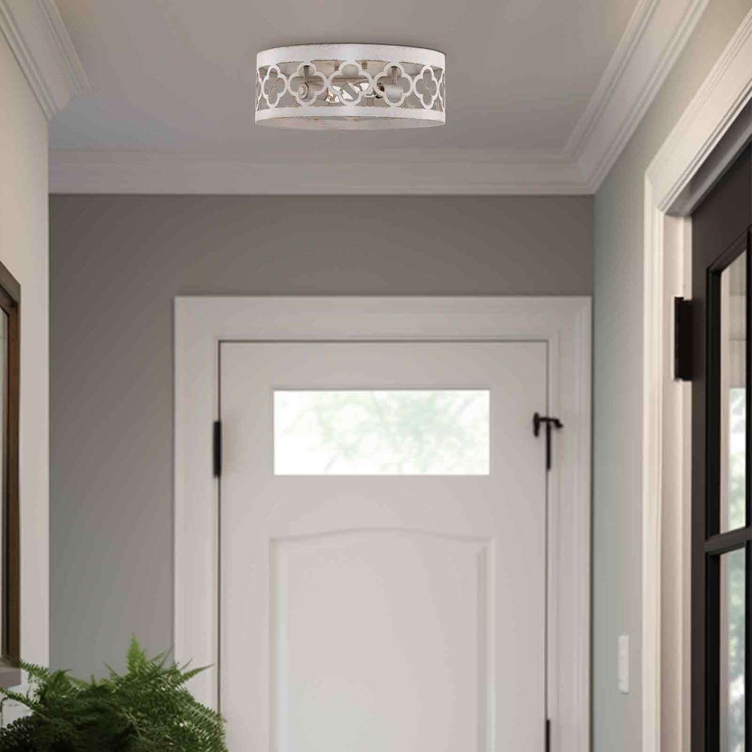 Kira Home Sutton 13" 2-Light Modern Flush Mount Ceiling Light + Metal Drum Shade, Antique White Finish