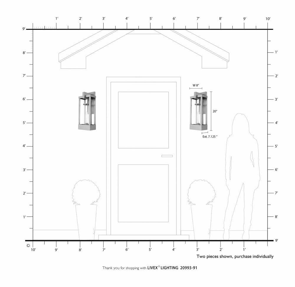 Livex Lighting 20993-04 Delancey - 20" One Light Outdoor Wall Lantern, Black Finish with Clear Glass