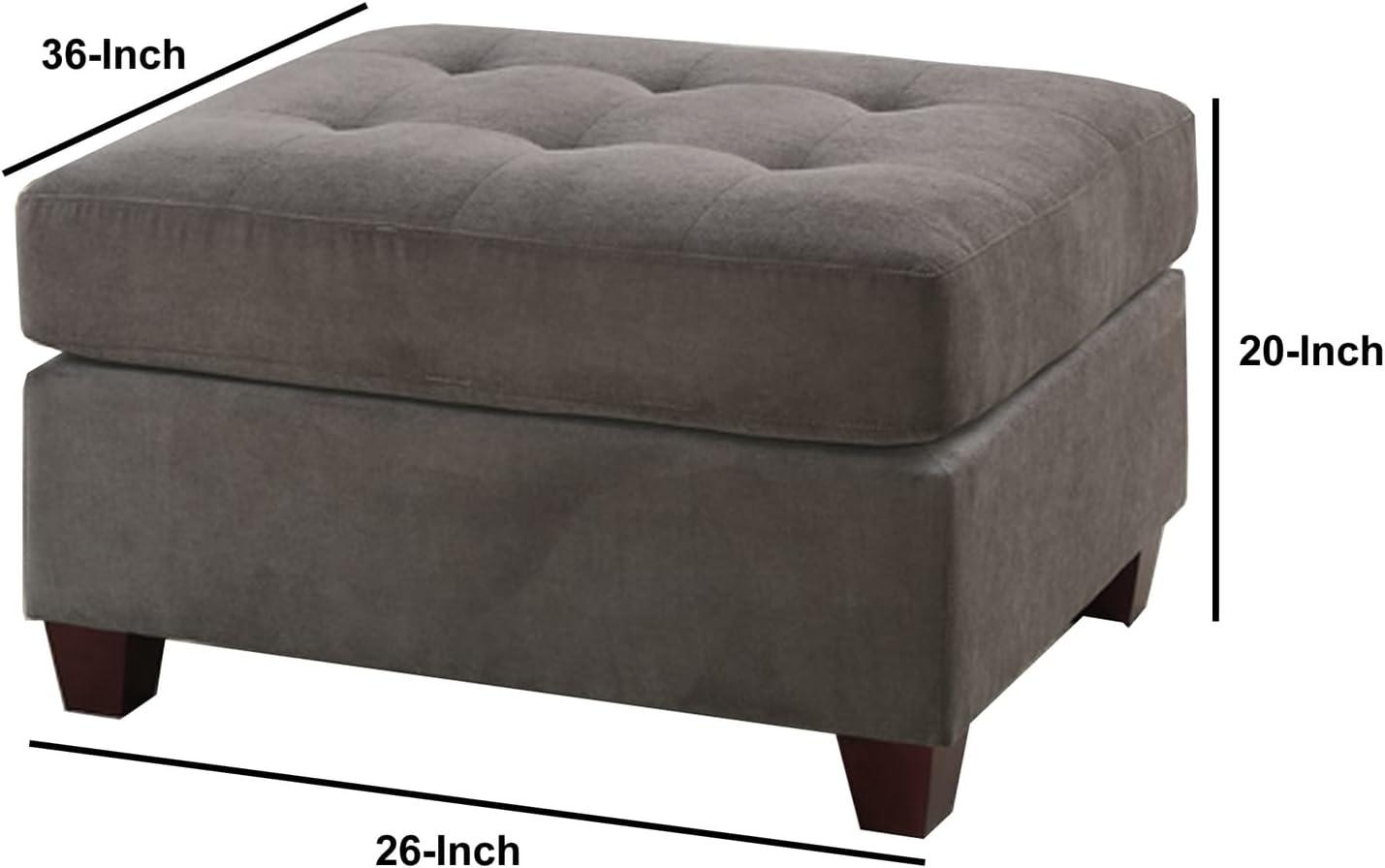 Charcoal Gray Tufted Waffle Suede Ottoman, 26" x 20"