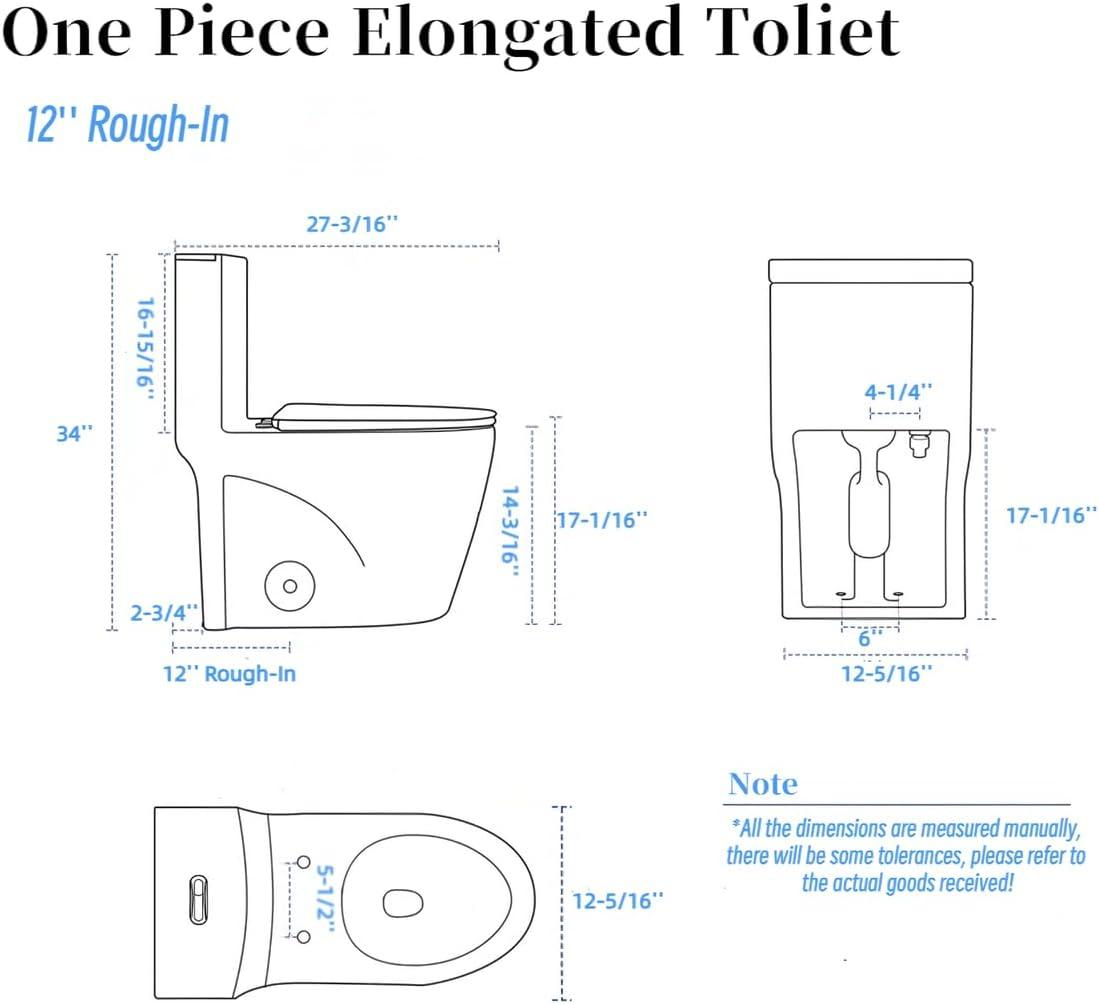 Momei 1.6 GPF Dual-Flush Toilet Modern Elongated One-Piece Toilet (Seat Included)