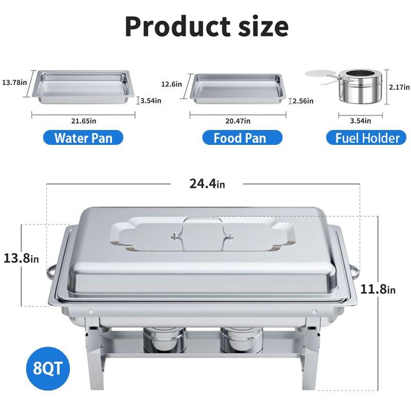 The Party Aisle™ Chafing Dishes For Buffet 4 Pack, 8 Qt Stainless Steel Chafers And Buffet Warmers Sets With Lid, Rectangle Serving Food Warmer Catering Supplies Buffet Display For Parties
