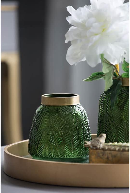 A&B Home Glass Vase with Vintage Green Leaf Pattern, Table Accent, 6 inches