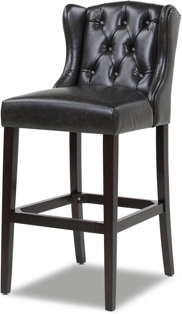 Richmond 30" Armless Wingback Tufted Bar Stool, Vintage Black Brown Faux Leather