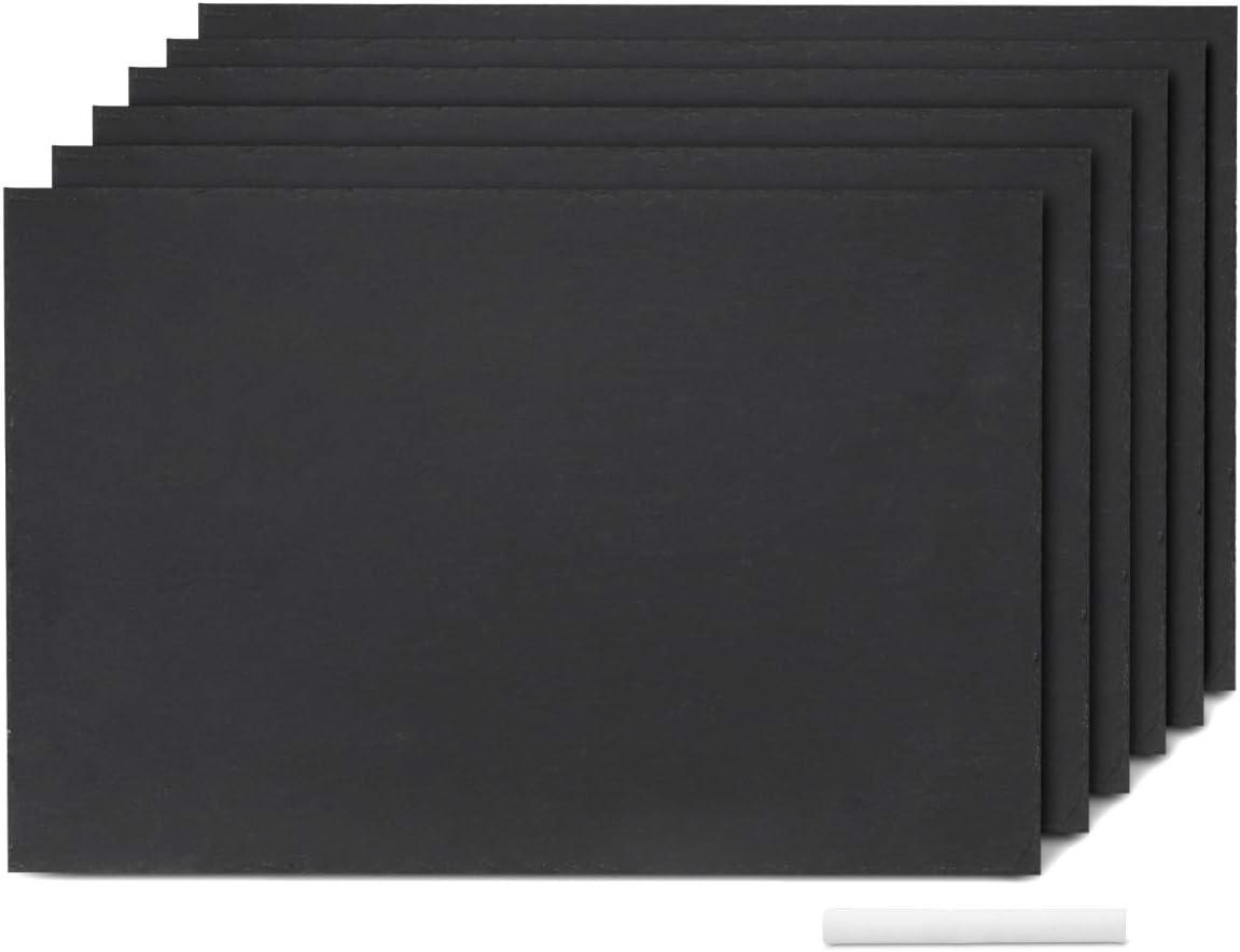 Navaris Natural Slate Serving Plates - Set of 6 Place Mat Serving Trays - Medium Rectangular Stone Table Mat Serving Platter Tiles - 11.8" x 7.8"