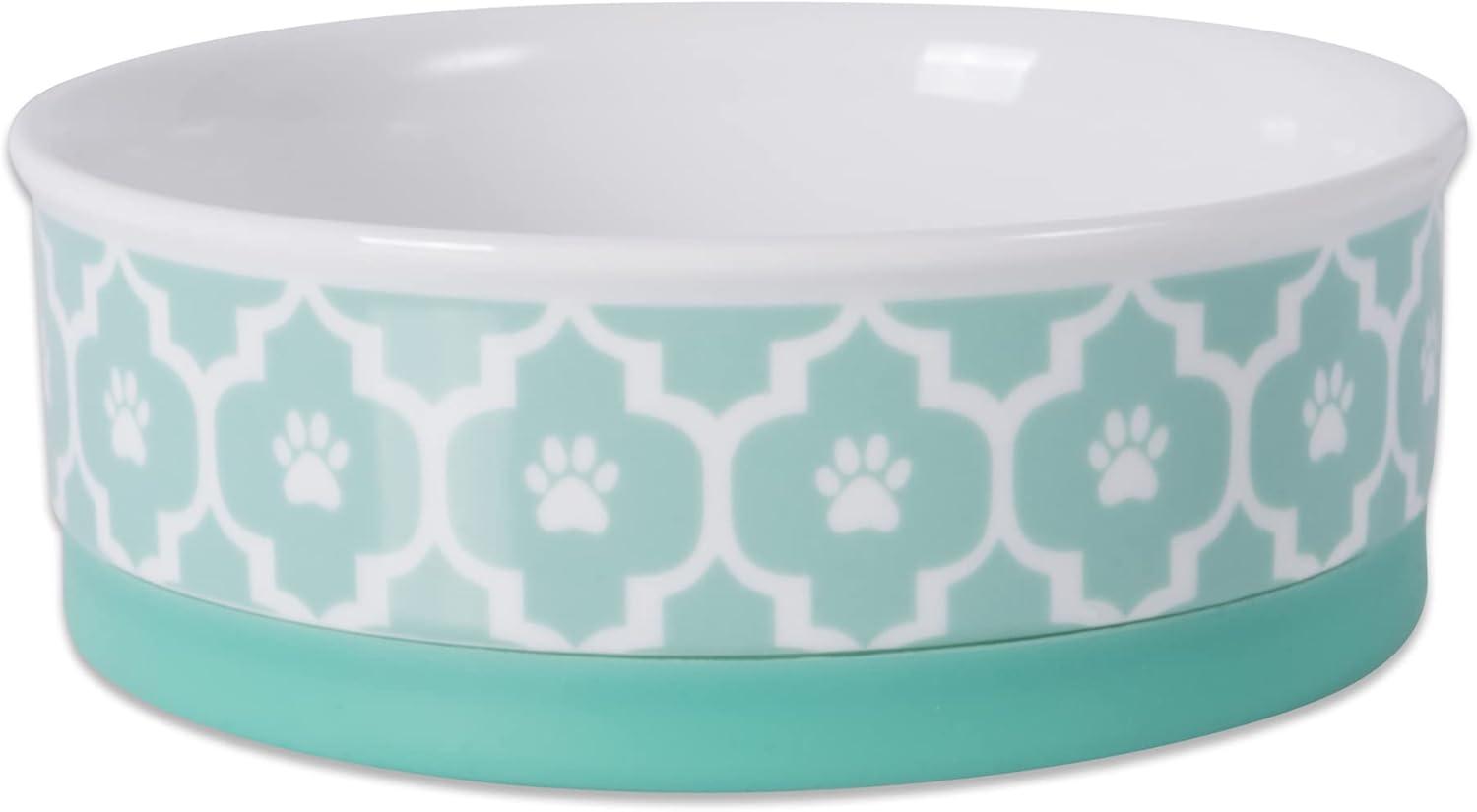 Aqua Porcelain Ceramic Pet Bowl with Non-Skid Base, 6x2 Inch