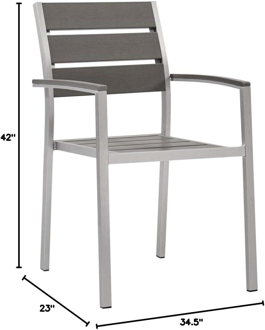 Modway Shore 17.5" Wood Patio Dining Armchair in Gray/Silver (Set of 2)