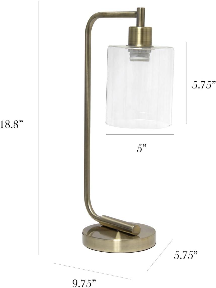 Simple Designs 18.8" Industrial Vintage Bronson Iron Desk Lamp with Glass Shade, Antique Brass