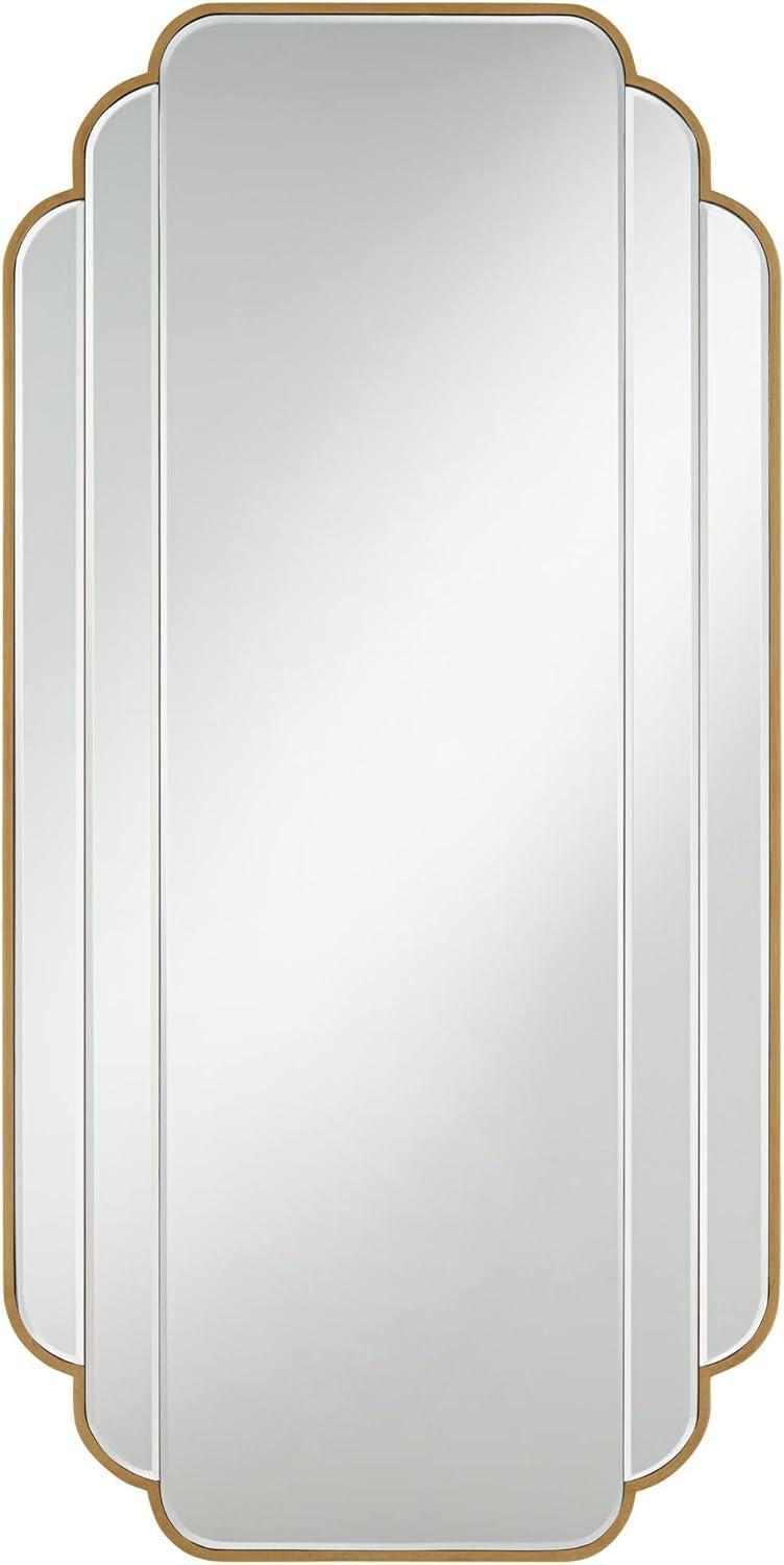 Noble Park Symphony Rectangular Vanity Accent Wall Mirror Modern Beveled Scalloped Edge Matte Brush Gold Frame 23 1/2" Wide for Bathroom Bedroom House