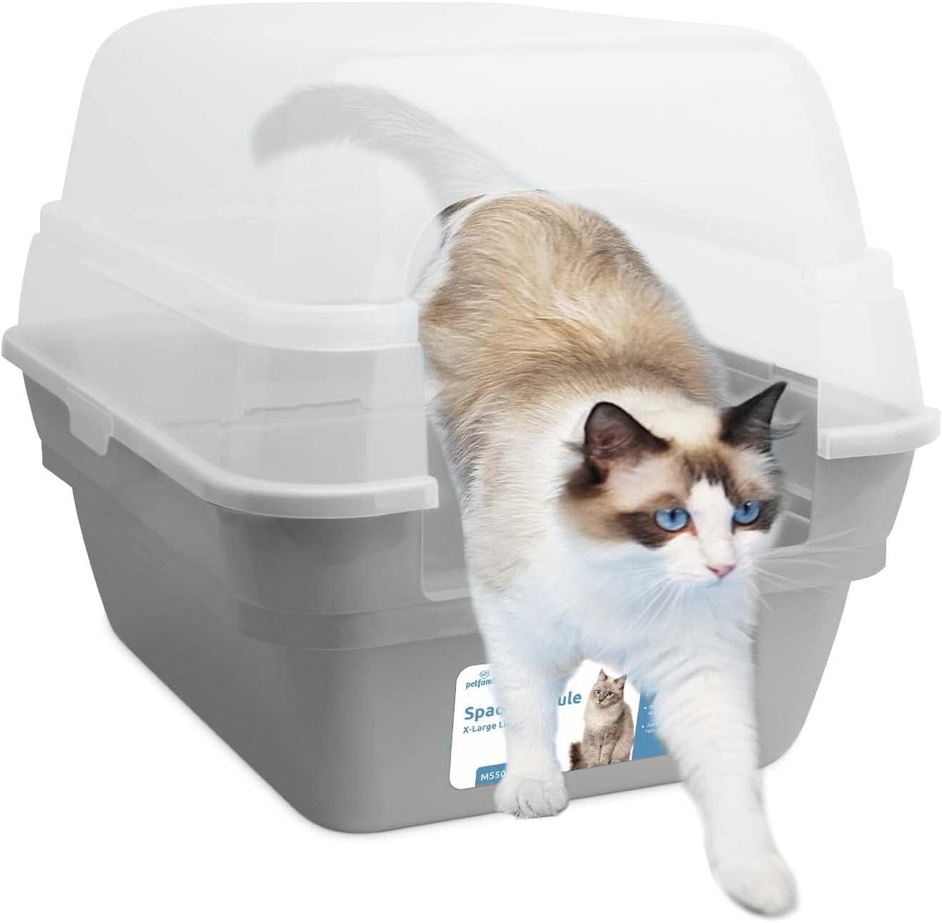 Large Foldable Grey Plastic Hooded Cat Litter Box