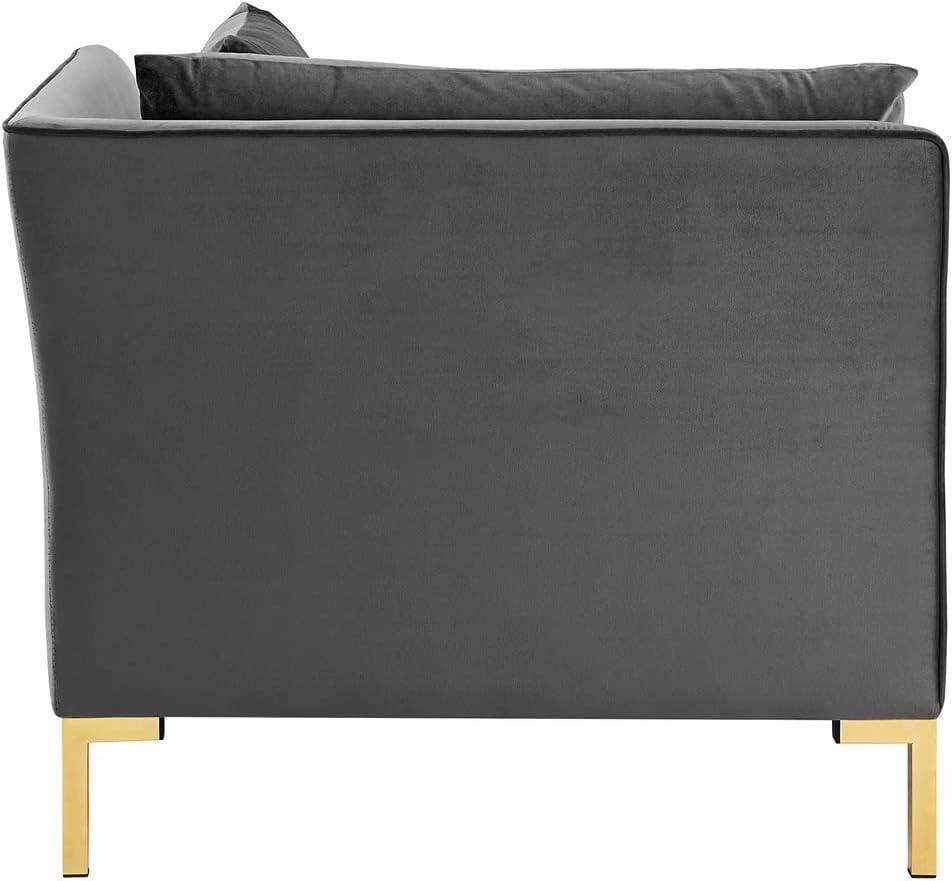 Glam Deco Gray Velvet 103" Sectional Sofa with Gold Legs
