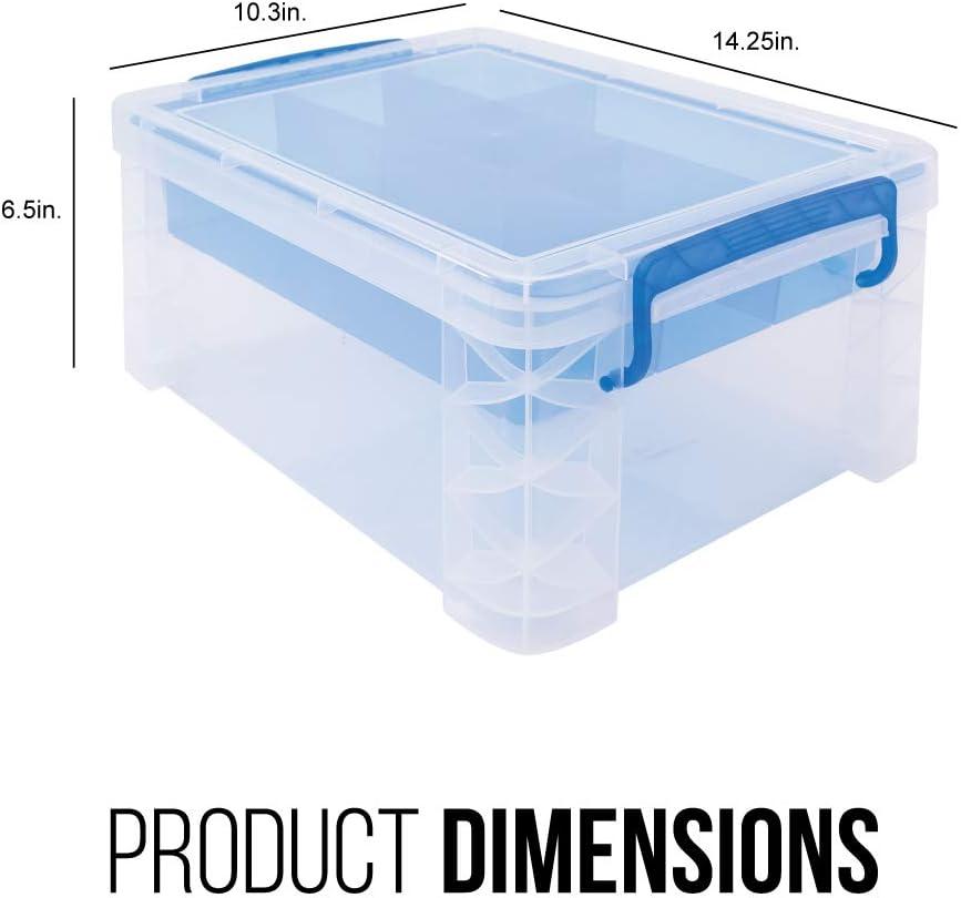 Advantus Super Stacker Divided Storage Box Clear w/Blue Tray/Handles 10.3 x 14.25x 6.5 37371
