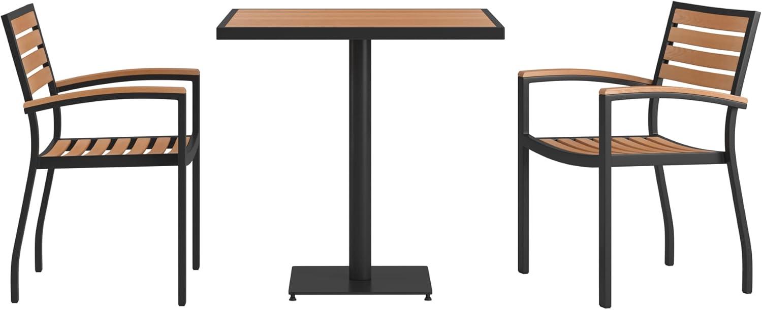 Flash Furniture Lark Series 3-Piece Steel/Aluminum Teak Patio Table and Chair Set, Teak