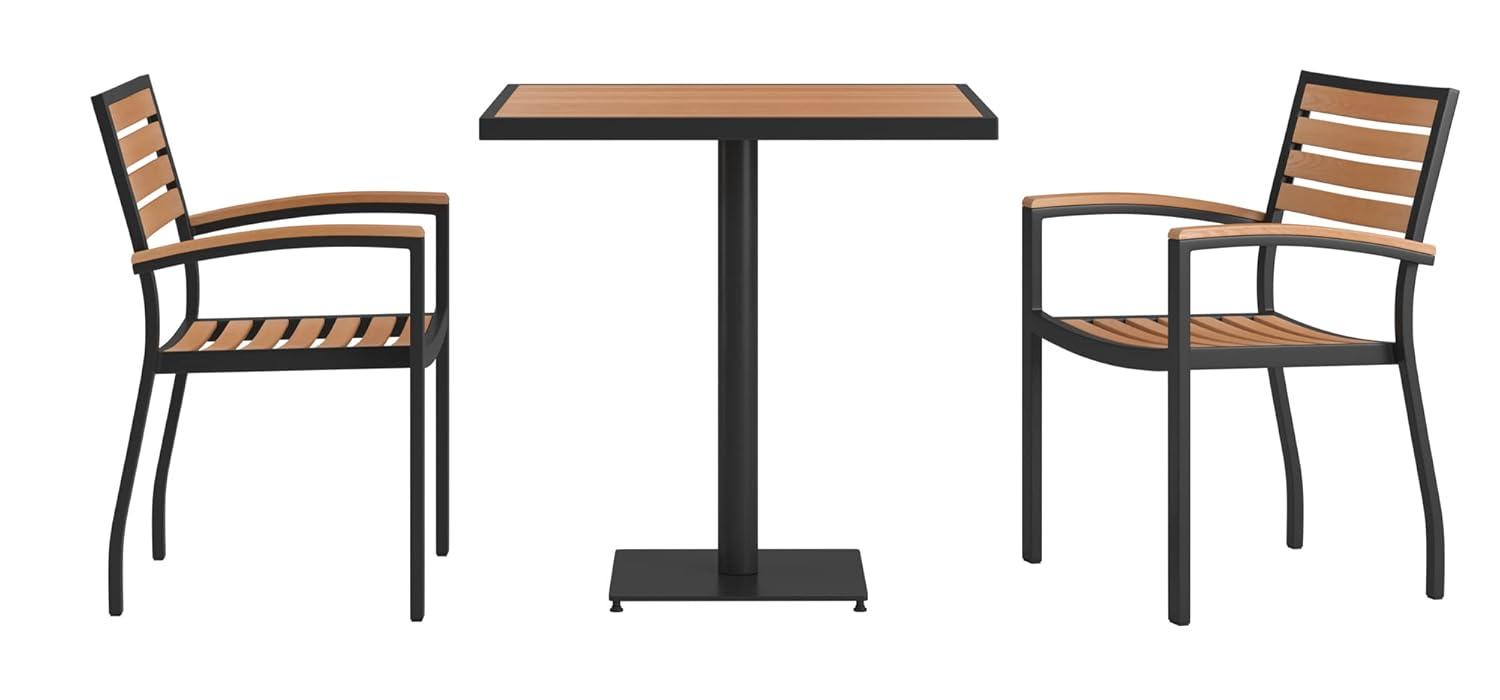 Flash Furniture Lark Series 3-Piece Steel/Aluminum Teak Patio Table and Chair Set, Teak