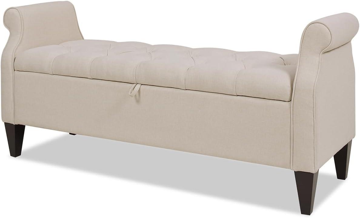 Jacqueline Tufted Roll Arm Storage Bench Sky Neutral