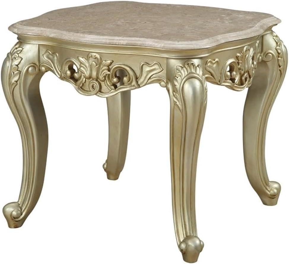 HomeStock End Table W/Marble Top, Marble & Baroque Bliss White