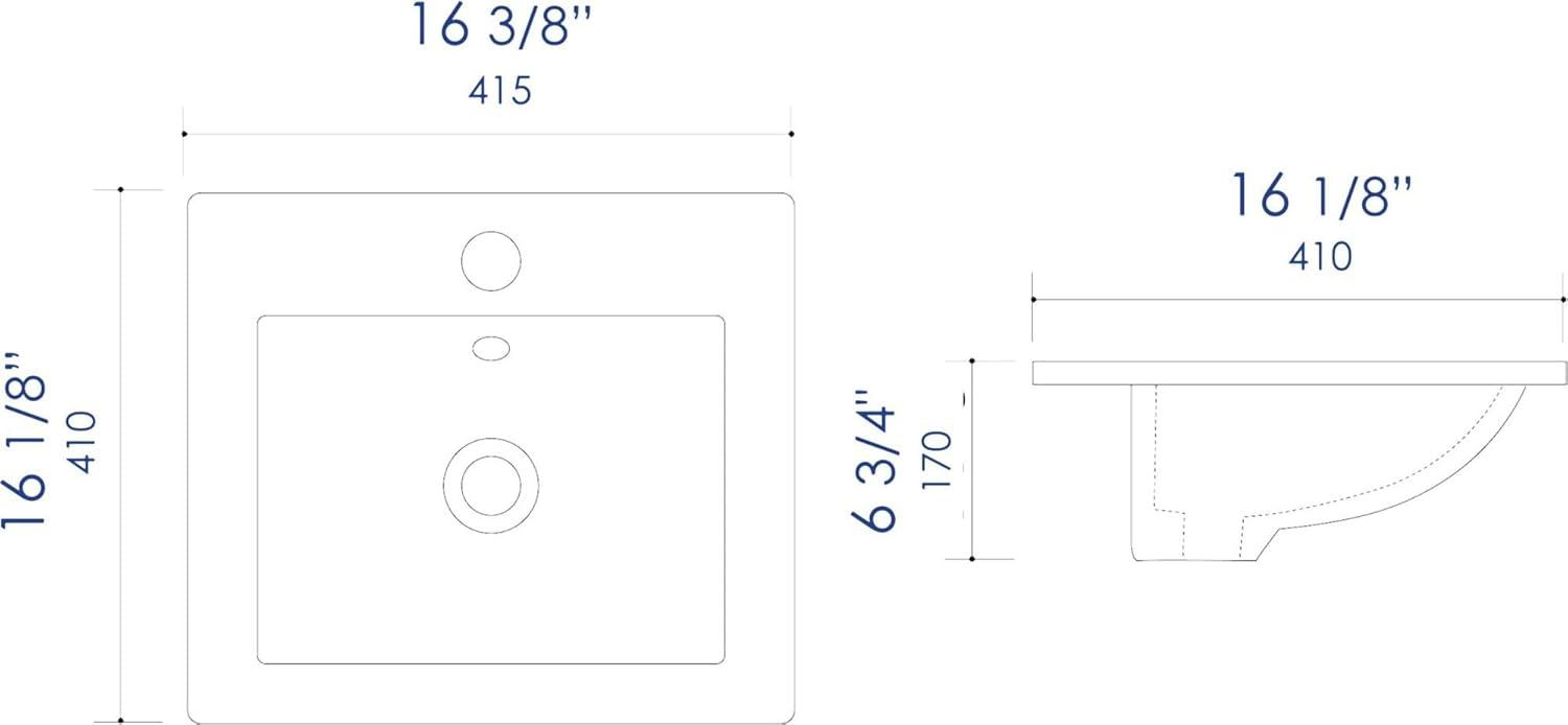 Alfi Brand 16.13'' White Porcelain Square Bathroom Sink with Overflow