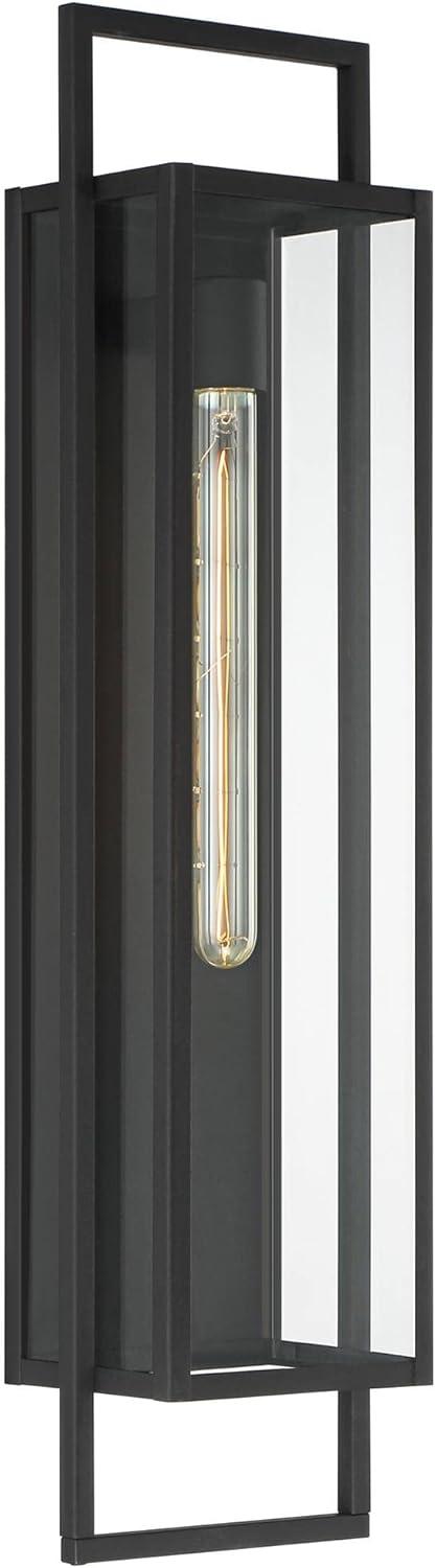Possini Euro Design Jericho 28" High Modern Outdoor Wall Light Fixture Mount Porch House Edison Bulb Textured Black Finish Metal Clear Glass Shade