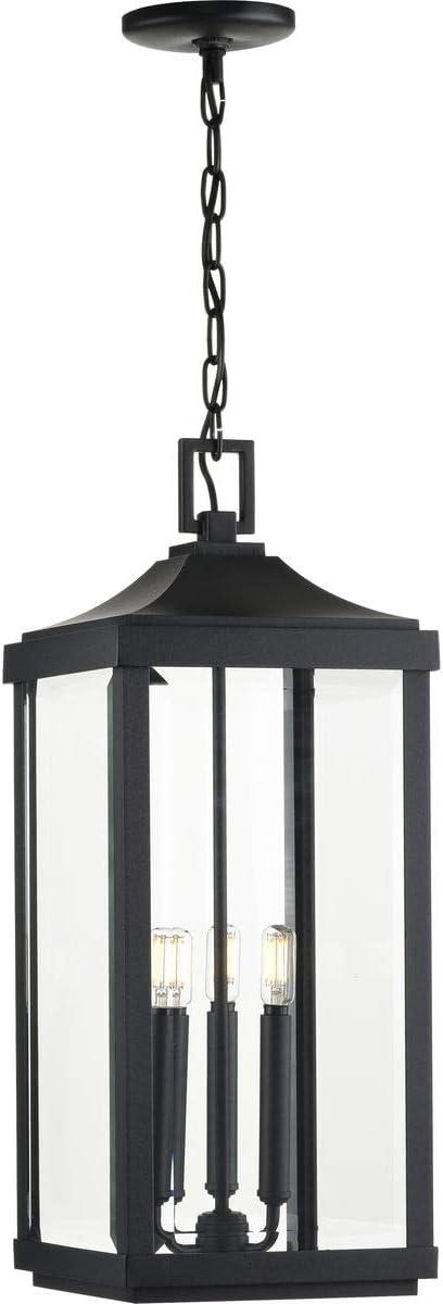 Progress Lighting Gibbes Street 3-Light Outdoor Hanging Lantern, Antique Bronze, Etched White Pillar Shade