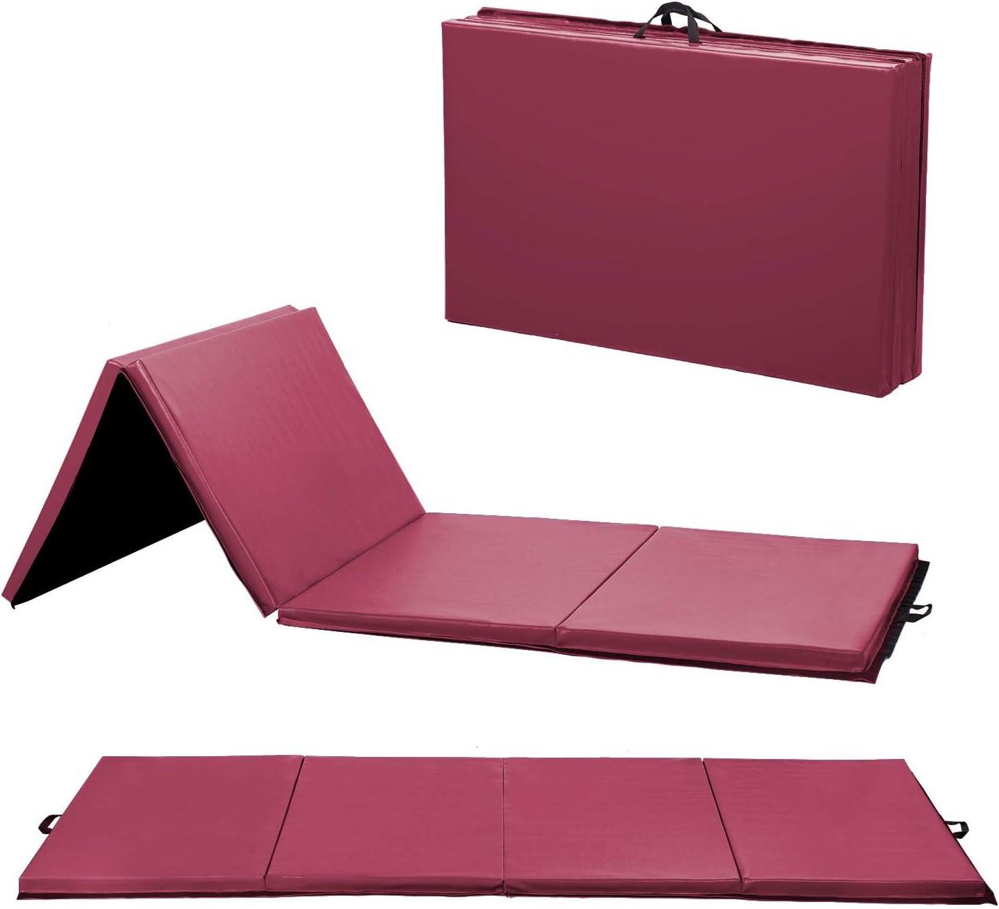Gymnastics Tumbling Mats Portable Gymnastics Mat Foldable Tumbling Mat 4'x8/2'x6' PU Leather Exercise Mat Yoga Mat with Carrying Handles for home Workout outdoor Yoga Gymnastics