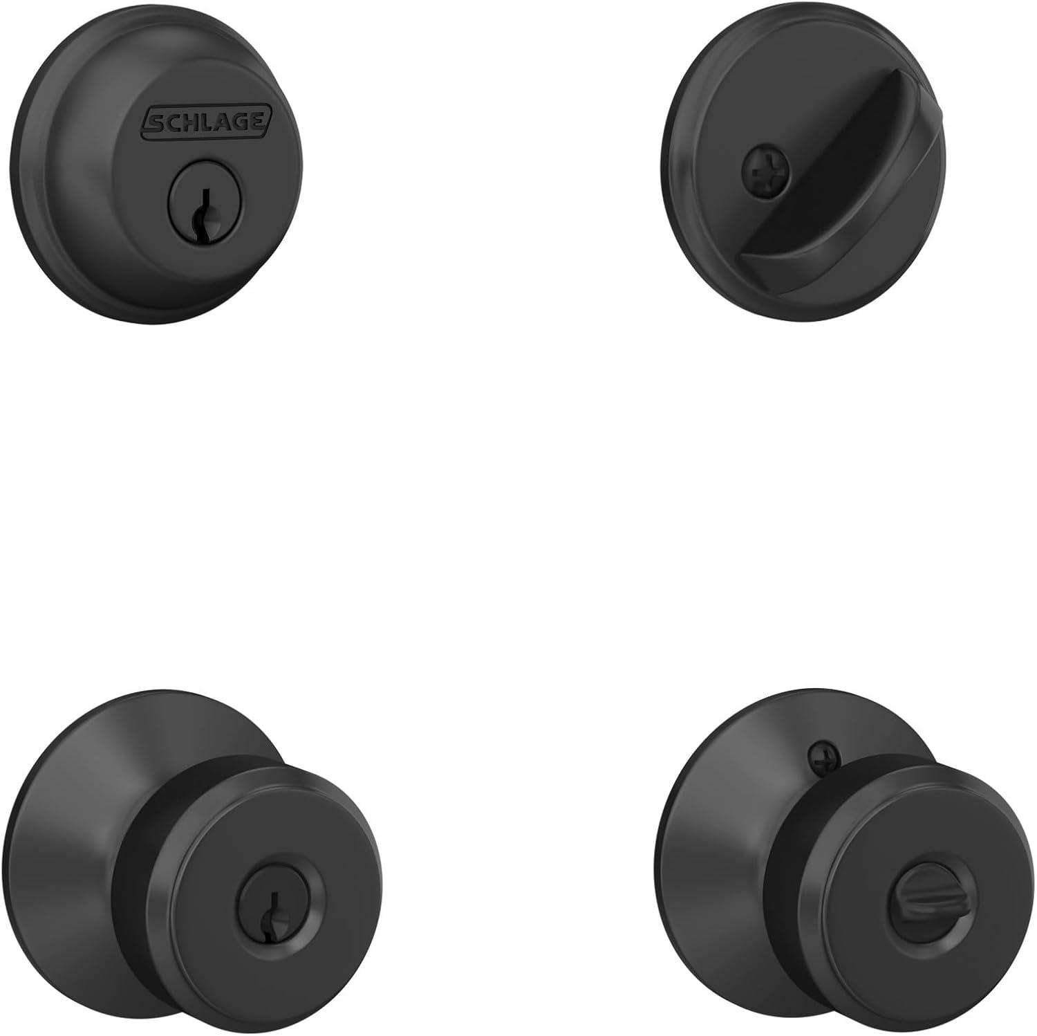 Matte Black Steel Entry Knob and Single Cylinder Deadbolt