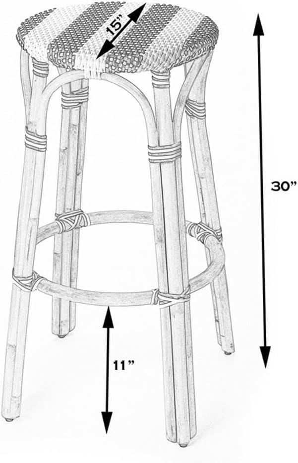 Butler Specialty Rattan Bar Stool Chair in White With Round Seat & Footrest