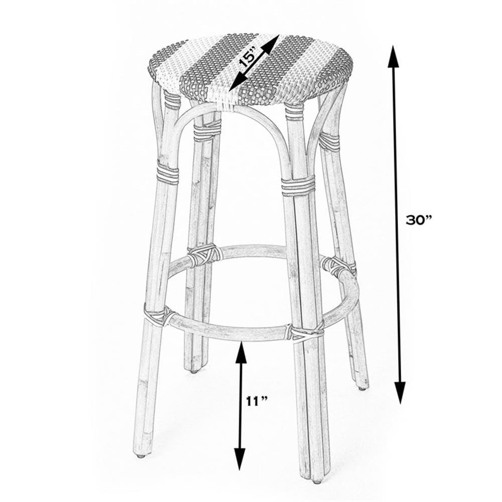 Butler Specialty Rattan Bar Stool Chair in White With Round Seat & Footrest