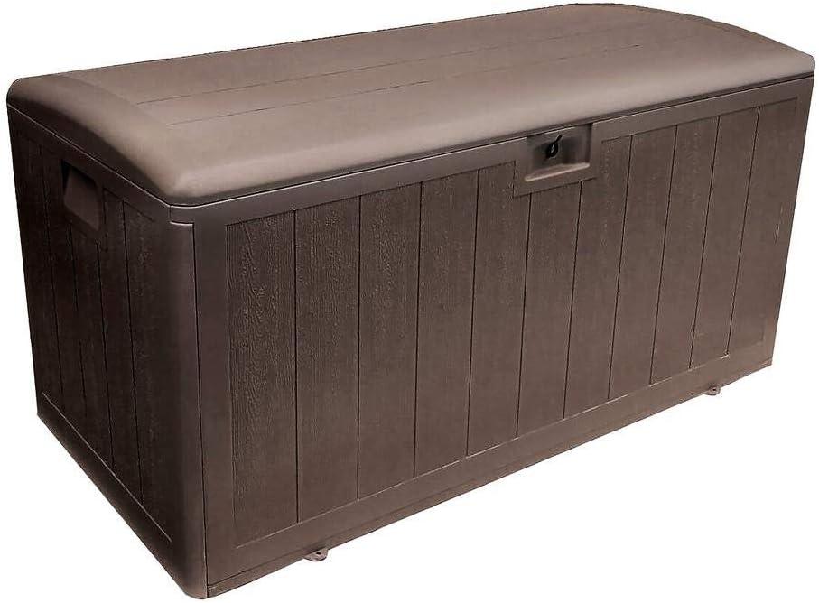 Plastic Development Group 105-Gallon Weather-Resistant Plastic Resin Outdoor Patio Storage Deck Box with Soft-Close Lid, Java Brown