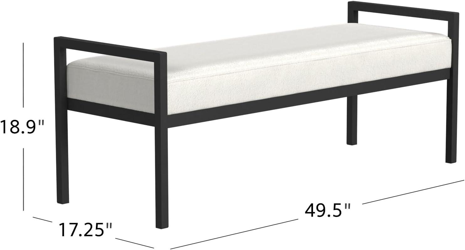 Cream Boucle and Black Metal Modern Bench