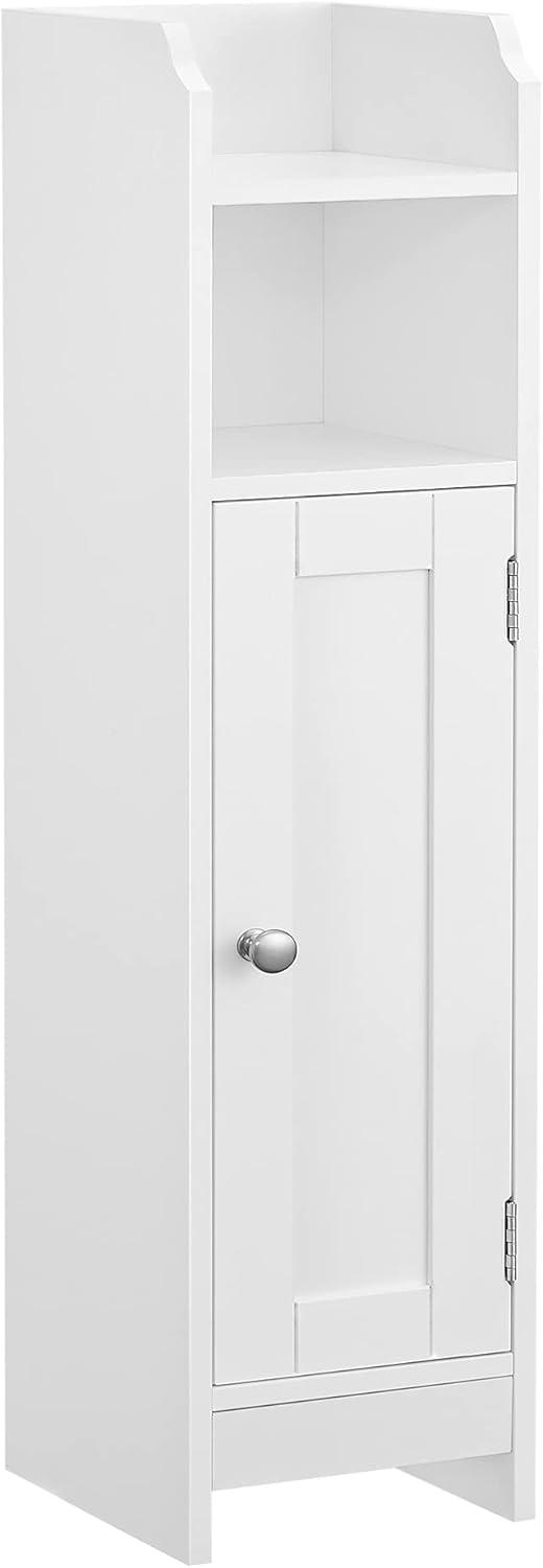 White MDF Narrow Bathroom Storage Cabinet with Adjustable Shelves