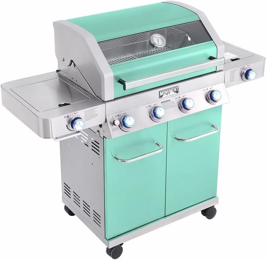 Monument Grills 35633 Colorful 4-Burner Liquid Propane 72000 BTU Gas Grill Stainless with 2 Side Burner