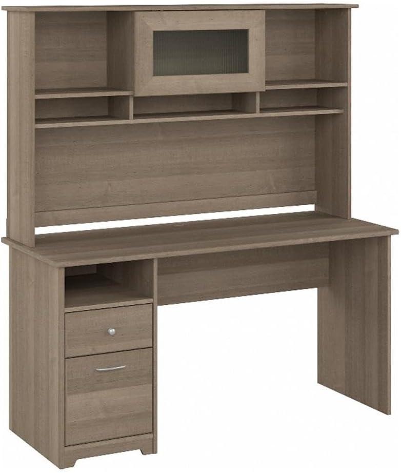 Cabot 60W Computer Desk with Hutch in Modern Gray - Engineered Wood