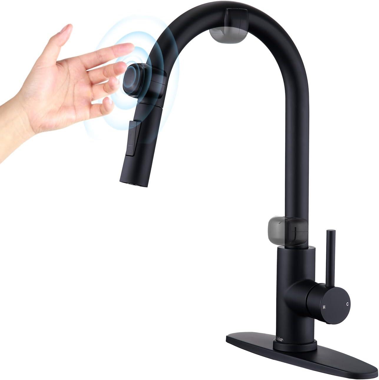 Matte Black Stainless Steel Touchless Pull-Down Kitchen Faucet