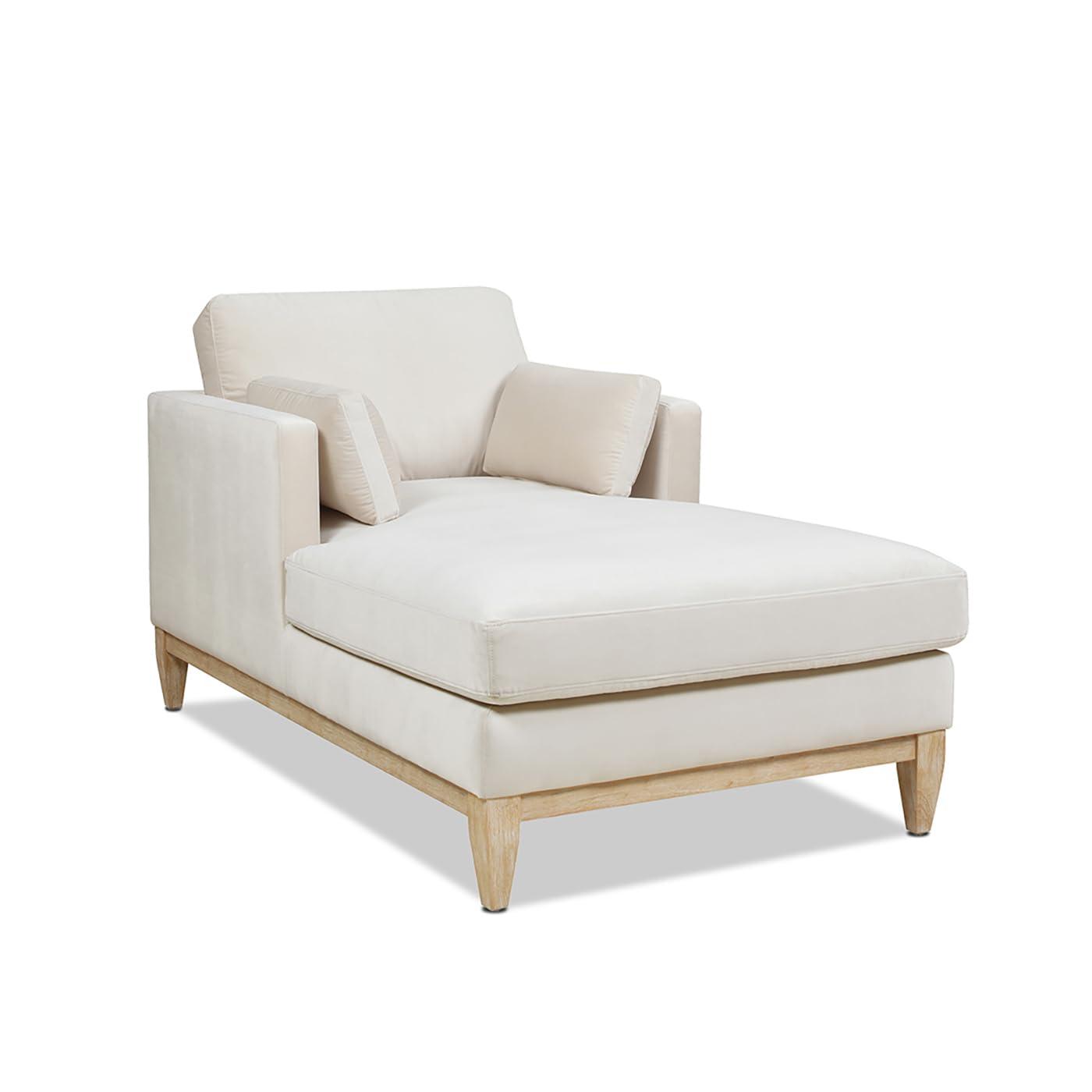 Jennifer Taylor Home Knox 65" Modern Farmhouse Performance Velvet Living Room Chaise Lounge Chair in French Beige