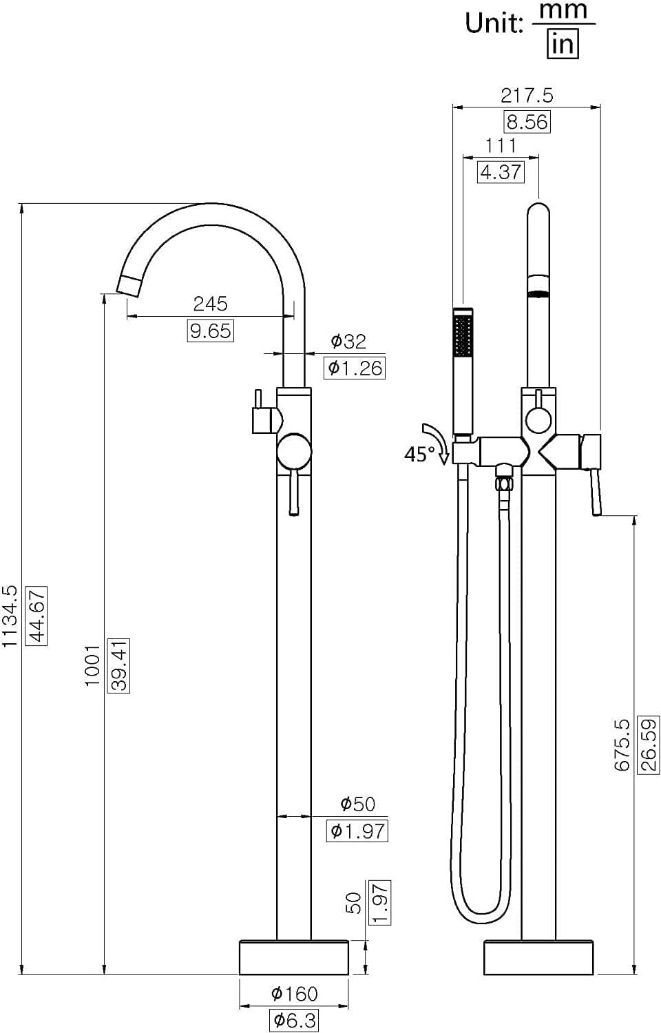 Floor Mount Freestanding Bathtub Filler Faucet with Handheld Shower