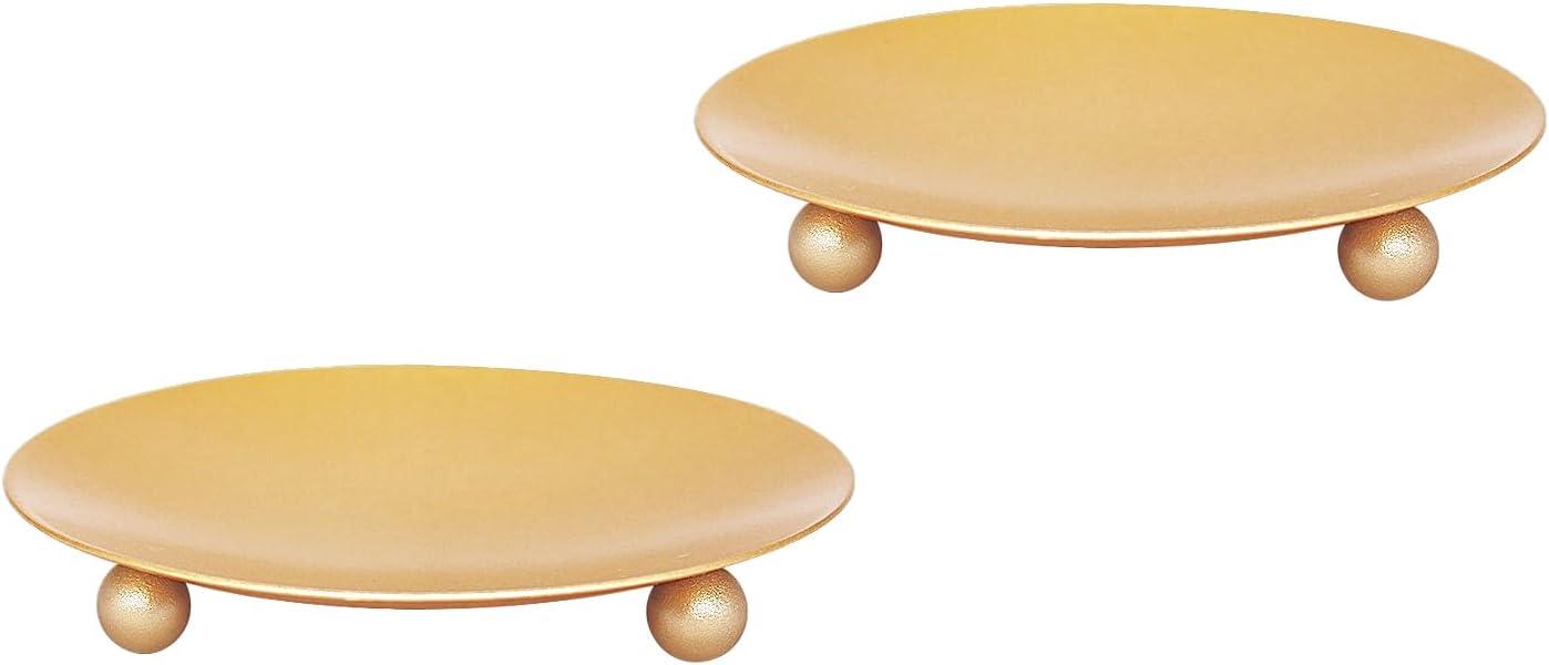 Gold Matte Metal Decorative Candle Holder Plates, 4.33" Diameter, Set of 2