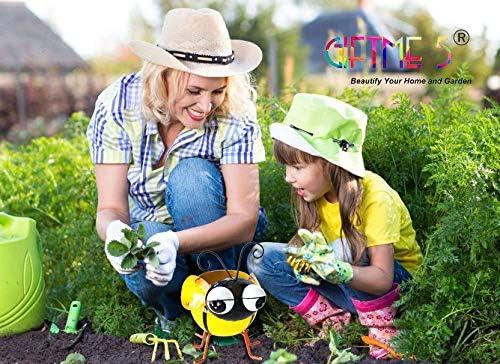 GIFTME 5 Garden Ornaments Planter Pot,Yellow Planters for Indoor or Outdoor,Succulent Planter with Drainage,Metal Cute and Funny Bee Pot Planter(7.5Inch,1pc Bee)