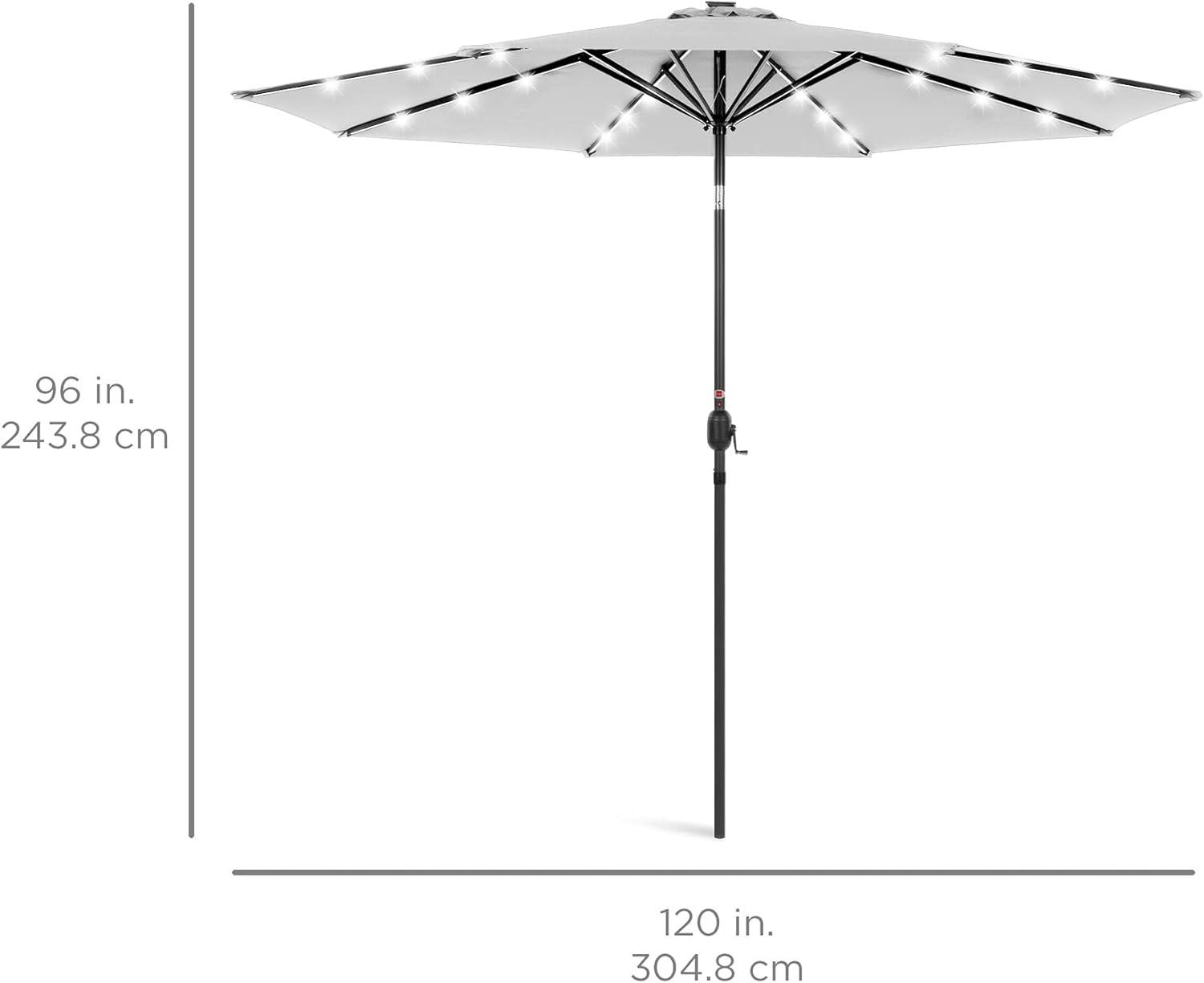 10ft Fog Gray Solar LED Lighted Patio Umbrella with Tilt Adjustment